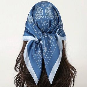 NEW! Blue Floral Faux Silk Hair Scarf/Headscarf/Bandana